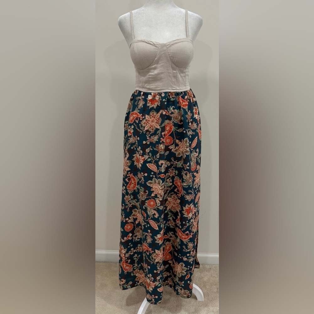 Band of the Free Floral Maxi Dress Linen Top Women's Size S NWOT